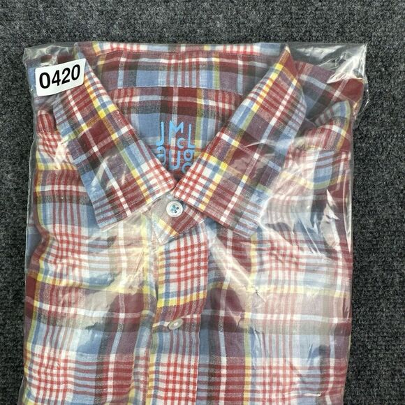 J McLaughlin Linen Shirt Mens XL Red Blue Plaid Gramercy Button Up Casual - Picture 10 of 10